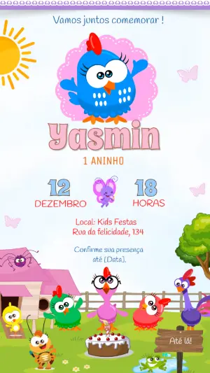Convite de Aniversário Galinha Pintadinha Colorido para Editar