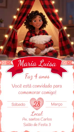 Convite Digital Festa do Pijama Menina Cabana para Editar