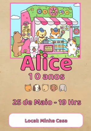 Convite Aniversário Animais na Doceria para Editar Online