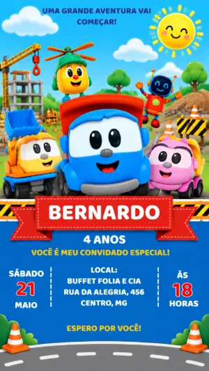 Convite de Aniversário Léo o Caminhão para Editar