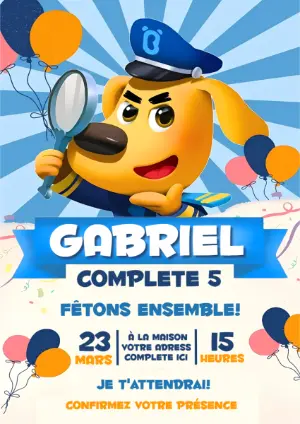 Invitation d'anniversaire Chien Détective à modifier