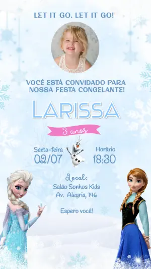 Convite de Aniversário Frozen com Foto Editável