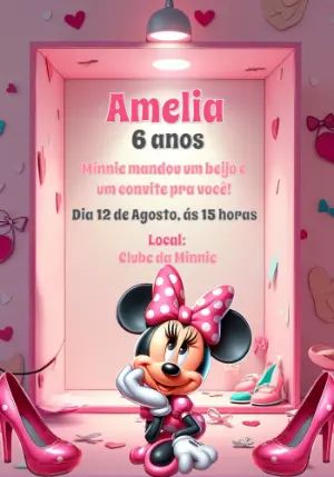Convite de Aniversário Minnie Mouse para Editar Online