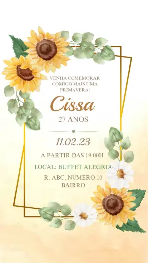 Convite de Aniversário Girassol e Margaridas para Editar