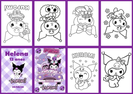 Livrinho de Colorir Kuromi para Aniversário - Arte Editável
