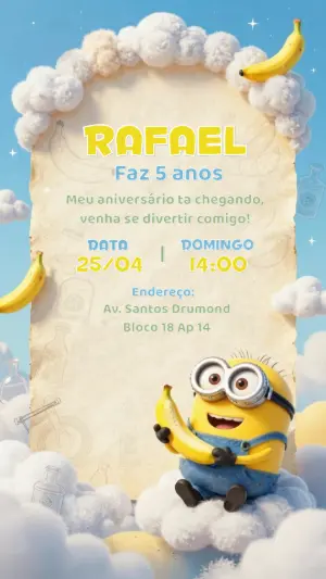 Convite de Aniversário Minions Divertido para Editar