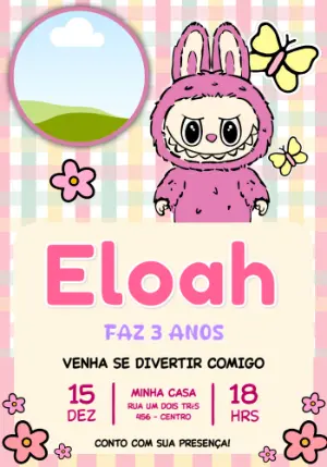 Convite de Aniversário Labubus Editável com Foto