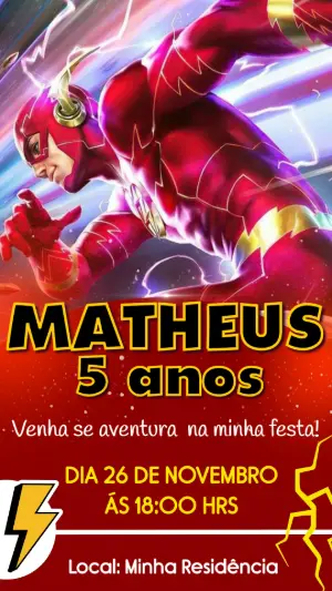 Convite de Aniversário Flash Super-Herói para Editar