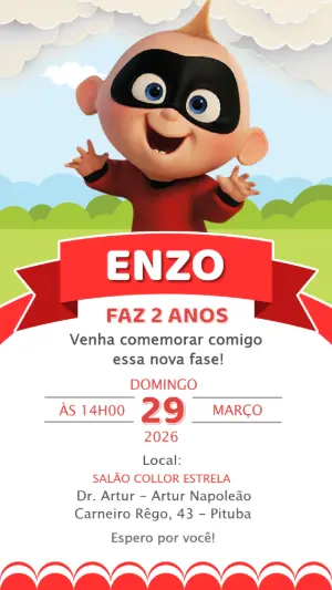 Convite de Aniversário Zezé Os Incríveis para Editar Online