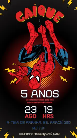 Convite de Aniversário Homem-Aranha Editável