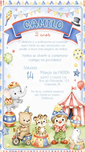 Invitation d'anniversaire Cirque – Statique – Convite On
