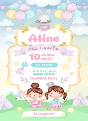 Convite Aniversário Circo Rosa para Menina para Editar Online