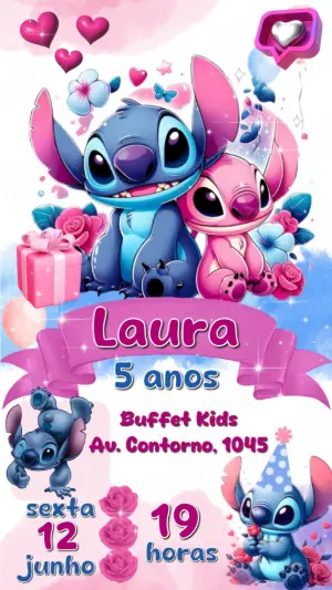 Invitación de cumpleaños Stitch – Estático – Heliene Designer