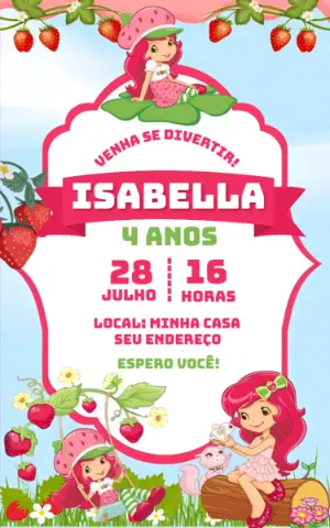 Convite de Aniversário Moranguinho para Editar Online
