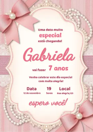 Convite de Aniversário Princesa Rosa com Laços para Editar
