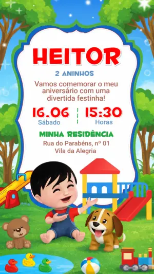 Convite de Aniversário Infantil Bento e Totó Editável