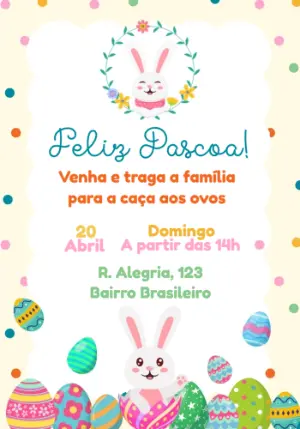 Convite de Páscoa Caça aos Ovos com Coelhinho para Editar
