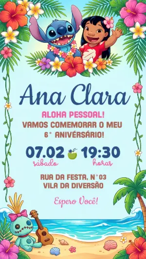 Invitación de cumpleaños Stitch – Estático – Convide aê!