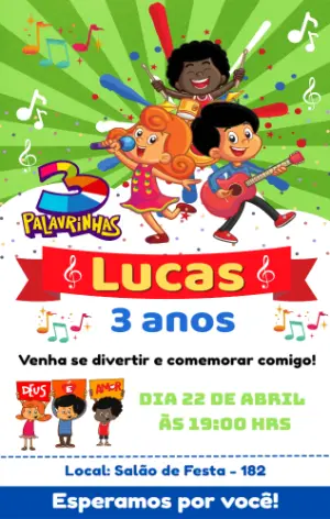 Convite Digital Infantil 3 Palavrinhas Colorido Editável