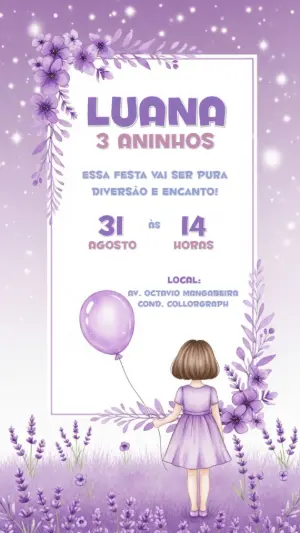 Convite Aniversário Jardim Encantado Lilás para Editar Online