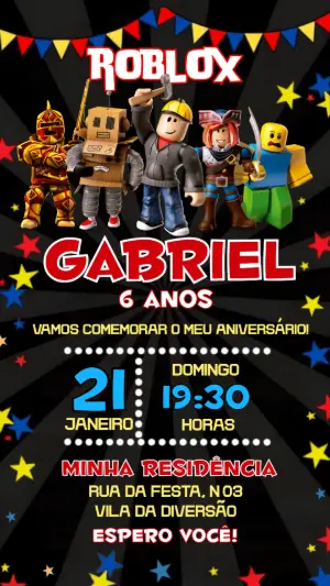 Convite de Aniversário Roblox para Menino Modelo Editável