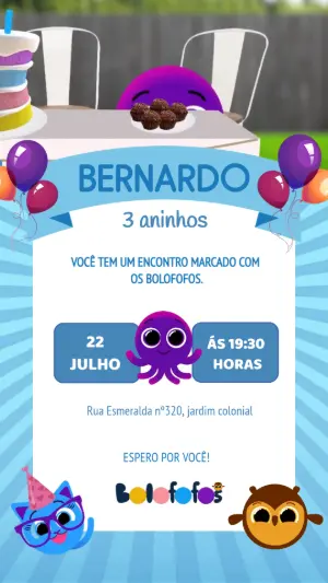 Convite Animado Bolofofos para Aniversário Infantil Editável