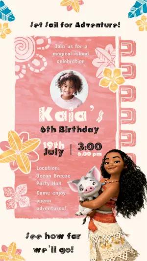 Editable Moana Themed Birthday Invitation with Photo