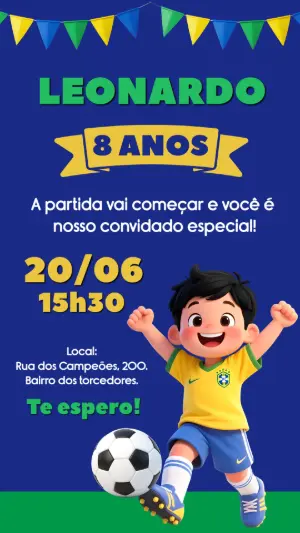 Convite de Aniversário Futebol Brasil Infantil para Editar