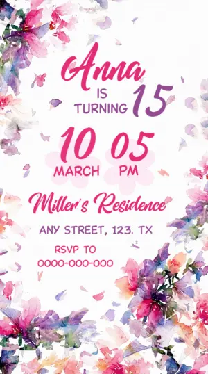 Floral Watercolor Birthday Invitation | Editable Template