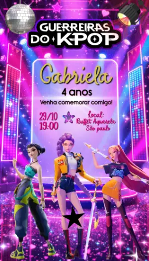 Invitation d'anniversaire KPop Demon Hunters – Statique – Gabi Personalizados