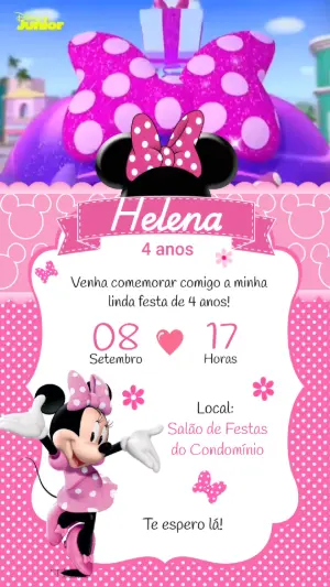 Convite Animado Aniversário Minnie Rosa para Editar Online