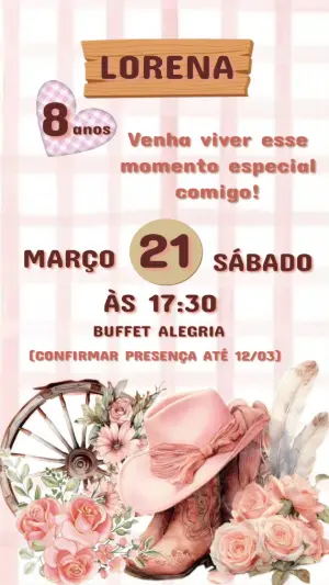 Convite de Aniversário Country Rosa Boadeira Editável