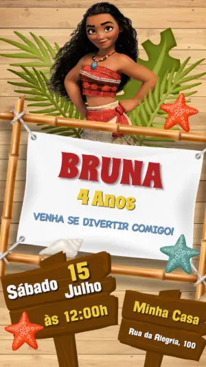Convite Digital Moana: Modelo de Aniversário Editável