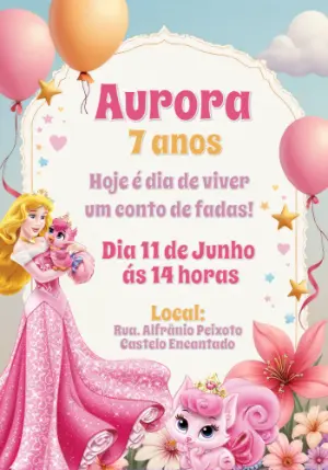 Convite de Aniversário Bela Adormecida Editável Online