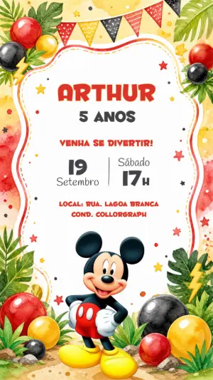 Convite de Aniversário Mickey Safari Editável