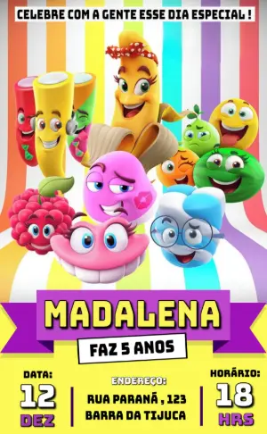 Convite de Aniversário Fini com Personagens para Editar Online