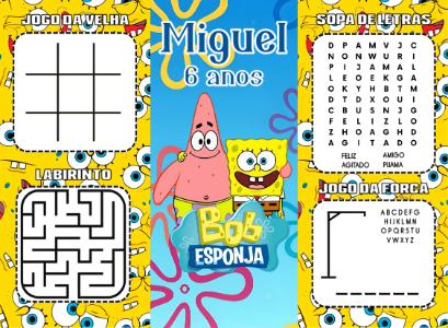 Revistinha de Jogos Bob Esponja para Aniversário Editável