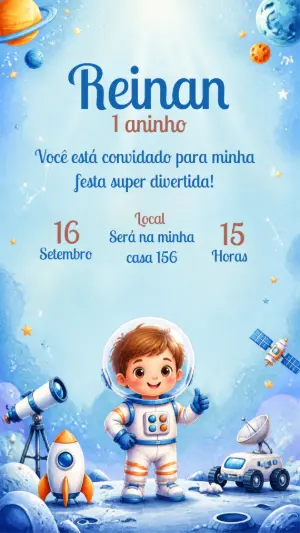 Convite de Aniversário Astronauta no Espaço para Editar