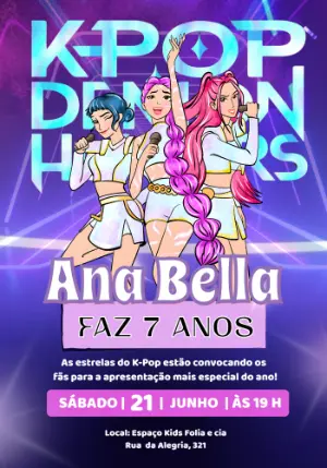 Invitation d'anniversaire KPop Demon Hunters – Statique – Felicity Artes
