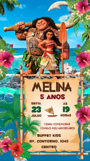 Convite Animado de Aniversário Moana para Editar Online