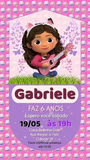 Convite de Aniversário Casa Mágica da Gabby Modelo Editável