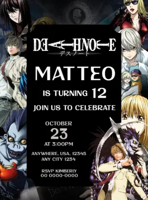 Death Note Anime Birthday Invitation Editable Template