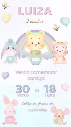 Convite de Aniversário Ursinho Pooh Baby Fofo para Editar
