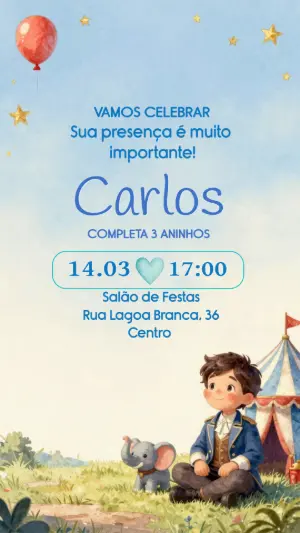 Convite Infantil Tema Circo Aquarela Modelo Editável