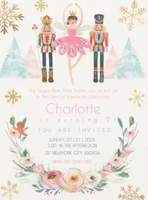Nutcracker & Sugar Plum Fairy Birthday Invitation Editable Template
