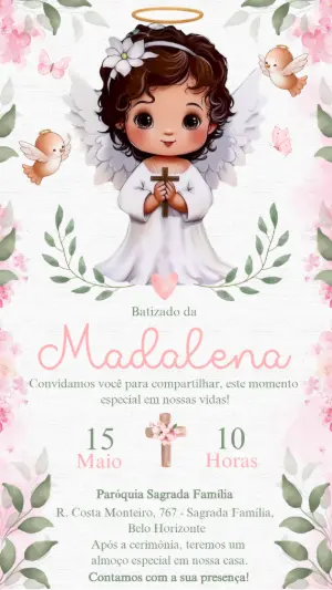 Convite Batizado Anjinha Morena Editável Online para Imprimir