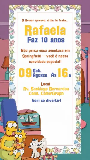 Convite Aniversário Os Simpsons com Personagens para Editar