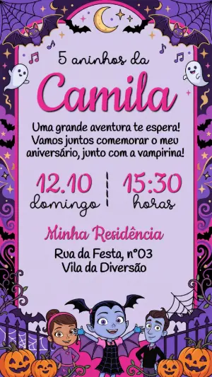 Convite Digital Vampirina Infantil Editável para Aniversário
