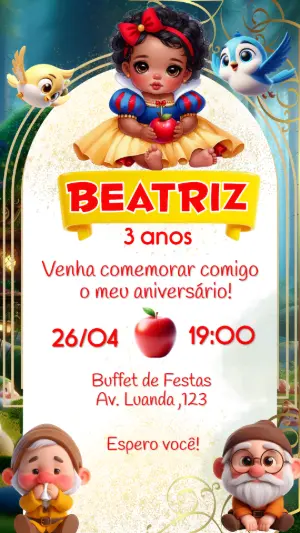 Convite Aniversário Branca de Neve Cute para Editar Online