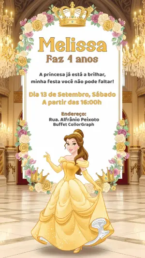 Convite Aniversário A Bela e a Fera para Editar Online